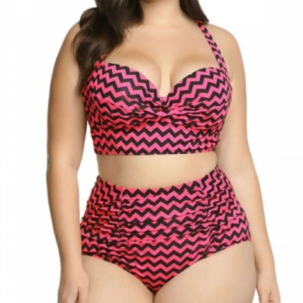 Torrid chevron pink and black swimsuit 2 piece